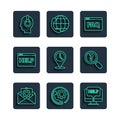 Set line Envelope setting, Telephone 24 hours support, Computer monitor and help, Browser FAQ, Location with clock Royalty Free Stock Photo