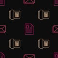 Set line Envelope, Telephone and Resume on seamless pattern. Vector Royalty Free Stock Photo