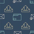 Set line Envelope, Upload inbox and Document folder on seamless pattern. Vector