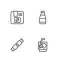 Set line Espresso tonic coffee, Sugar stick packets, Bag beans and Milk bottle icon. Vector Royalty Free Stock Photo