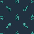 Set line Essential oil bottle, Sauna ladle and Bathtub on seamless pattern. Vector