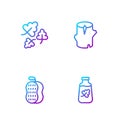 Set line Essential oil bottle, Washcloth, Oak leaf and Wooden log. Gradient color icons. Vector