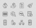 Set line Ethereum ETH, Mobile with art store app, Document and lock, NFT Digital crypto, blockchain technology and icon