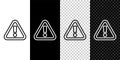 Set line Exclamation mark in triangle icon isolated on black and white background. Hazard warning sign, careful Royalty Free Stock Photo
