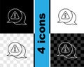 Set line Exclamation mark in triangle icon isolated on black and white, transparent background. Hazard warning sign Royalty Free Stock Photo