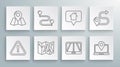 Set line Exclamation mark in triangle, Route location, Folded map with marker, Infographic of city navigation, Laptop