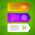 Set line Eye, Film reel, Bluetooth connected and Smartphone battery charge. Business infographic template. Vector
