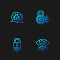 Set line Eye scan, Cyber security, System bug and . Gradient color icons. Vector Royalty Free Stock Photo