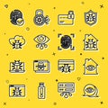 Set line Eye scan, House with eye, system bug, Credit card lock, System on cloud, Fingerprint and icon. Vector
