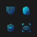 Set line Eye scan, Shield with WiFi wireless, Server, Data, Web Hosting and Cancelled fingerprint. Gradient color icons Royalty Free Stock Photo