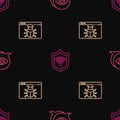 Set line Eye scan, System bug and Shield with WiFi wireless on seamless pattern. Vector Royalty Free Stock Photo
