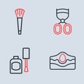 Set line Eyelash curler, Bottle of nail polish, Acne and Makeup brush icon. Vector