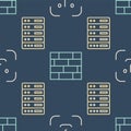 Set line Face recognition, Server, Data, Web Hosting and Bricks on seamless pattern. Vector Royalty Free Stock Photo