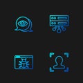 Set line Face recognition, System bug, Eye scan and Server, Data, Web Hosting. Gradient color icons. Vector Royalty Free Stock Photo