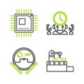 Set line Factory conveyor system belt, Robot vacuum cleaner, and digital time manager and Processor with microcircuits Royalty Free Stock Photo