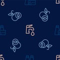 Set line Factory production, Apple and Water tap on seamless pattern. Vector Royalty Free Stock Photo