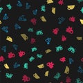 Set line Fahrenheit, Rainbow with clouds, and Thermometer snowflake on seamless pattern. Vector