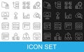 Set line Failed access cloud storage, Browser files, Search computing, Hierarchy organogram chart, Cloud technology data Royalty Free Stock Photo