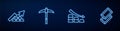 Set line Falling arrow with gold bars, Growth, Pickaxe and Gold. Glowing neon icon on brick wall. Vector Royalty Free Stock Photo