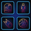 Set line Falling stars, Comet falling down fast, Astronaut helmet and Alien. Gradient color icons. Vector