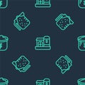 Set line Farm house, Measuring cup and Bag of flour on seamless pattern. Vector