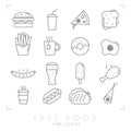 Set of line fast food icons.