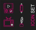 Set line Feather and inkwell, Television, Rolling pin and Portable video game console icon. Vector Royalty Free Stock Photo