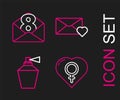 Set line Female gender in heart, Perfume, Envelope with 8 March and icon. Vector Royalty Free Stock Photo
