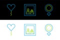 Set line Female gender symbol, Balloon in form of heart and Family photo icon. Vector