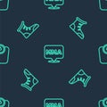 Set line Fight club MMA, Sport boxing shoes and Bathroom scales on seamless pattern. Vector