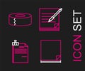 Set line File document, and binder clip, Blank notebook pen and Scotch icon. Vector Royalty Free Stock Photo