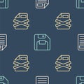 Set line File document, Delete file and Floppy disk on seamless pattern. Vector Royalty Free Stock Photo