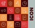 Set line File document, Finance, Wallet with coins, Pie chart infographic, Megaphone, Smartphone dollar symbol and Earth