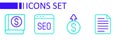 Set line File document, Financial growth dollar, SEO optimization and book icon. Vector