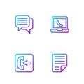 Set line File document, Incoming call phone, Speech bubble chat and Telephone 24 hours support. Gradient color icons