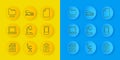 Set line File document, Laptop, Table lamp, To list or planning, Mobile phone, Document folder, and Stapler icon. Vector