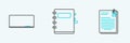 Set line File document and paper clip, Chalkboard and Notebook icon. Vector