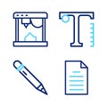 Set line File document, Pencil with eraser, Text and 3D printer icon. Vector
