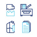 Set line File document, Printer ink bottle, Copy machine and Torn icon. Vector