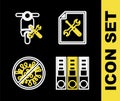 Set line File document service, Office folders, Stop virus, bacteria and Scooter icon. Vector