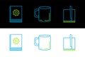 Set line File document, User manual and Coffee cup flat icon. Vector