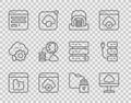 Set line File missing, Cloud technology data transfer, Hangar with servers, Failed access cloud storage, Browser window Royalty Free Stock Photo