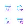 Set line Filter setting, Broken file, Cloud technology data transfer and Folder tree. Gradient color icons. Vector Royalty Free Stock Photo