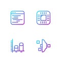 Set line Filter setting, Data analysis, Software and Processor with CPU. Gradient color icons. Vector