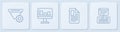 Set line Filter setting, File document, Monitor with graph chart and Server, Data, Web Hosting. White square button Royalty Free Stock Photo