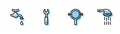 Set line Filter wrench, Water tap, Wrench spanner and Shower icon. Vector