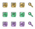 Set line Financial book, User manual, Books about programming and Magnifying glass icon. Vector Royalty Free Stock Photo