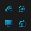 Set line Financial growth, Binary code, and Pie chart infographic. Gradient color icons. Vector Royalty Free Stock Photo