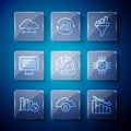 Set line Financial growth decrease, Cloud computing lock, Sales funnel with chart, Binary code, Network cloud connection Royalty Free Stock Photo