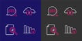 Set line Financial growth decrease, Document with graph chart, Cloud download and upload and Data analysis icon. Vector